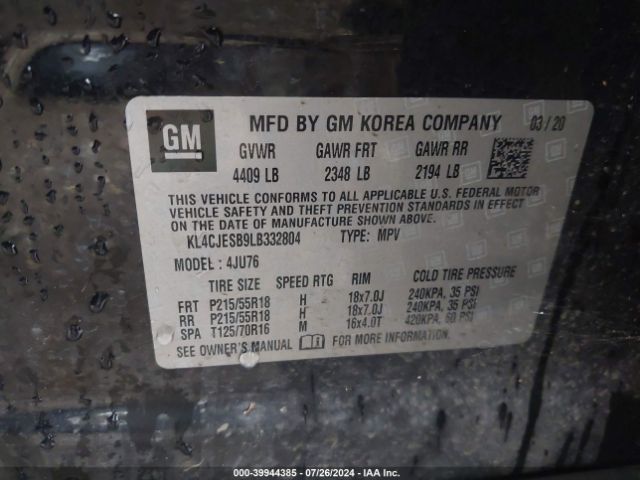 KL4CJESB9LB332804 Buick Encore Awd Preferred