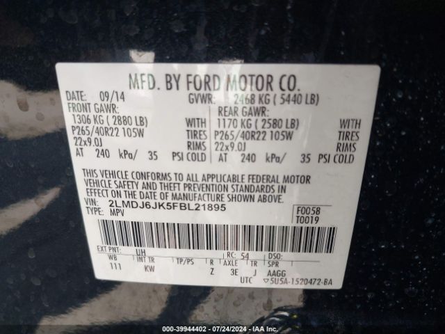 2LMDJ6JK5FBL21895 Lincoln MKX