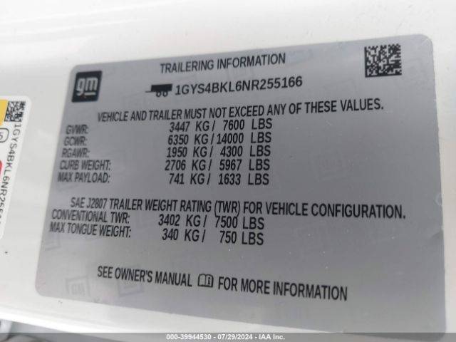 1GYS4BKL6NR255166 Cadillac Escalade 4wd Premium Luxury
