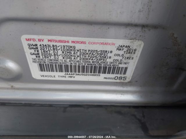 JA4AP3AU5GZ048855 Mitsubishi Outlander Sport 2.0 Es