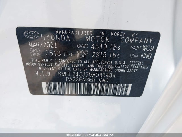 Hyundai Sonata Blue 2021 KMHL24JJ7MA033434 Image 9