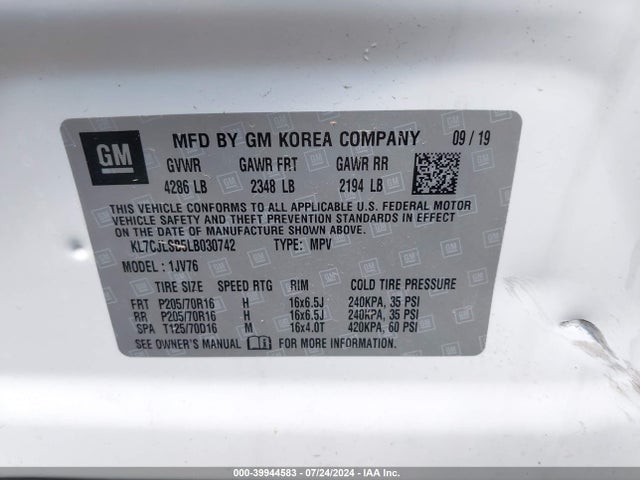 Chevrolet Trax Fwd Lt 2020 KL7CJLSB5LB030742 Image 9