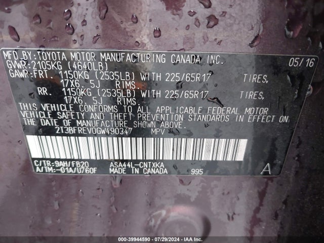 Toyota RAV4 LE 2016 2T3BFREV0GW490347 Image 9