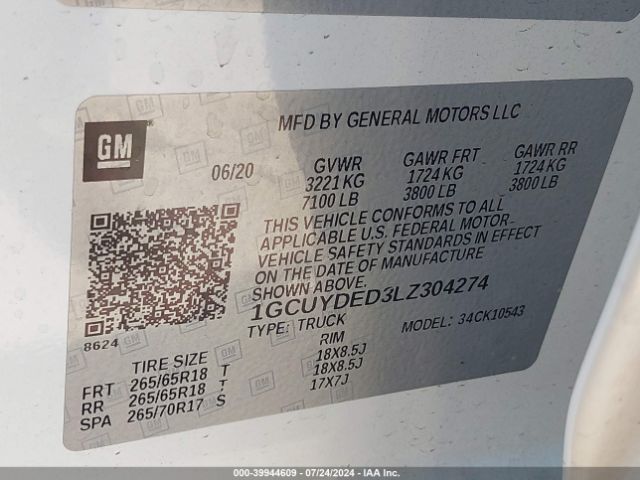 1GCUYDED3LZ304274 Chevrolet Silverado 1500 4wd  Short Bed Lt