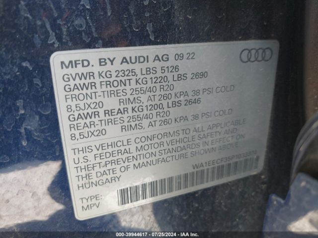 WA1EECF35P1033374 Audi Q3 Premium Plus 45 Tfsi S Line Quattro Tiptronic