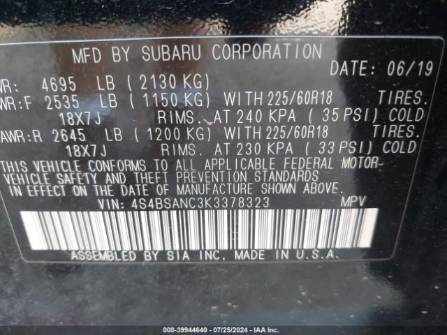 4S4BSANC3K3378323 Subaru Outback 2.5i Limited