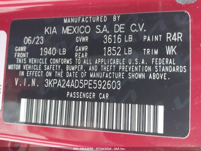 3KPA24AD5PE592603 KIA RIO S