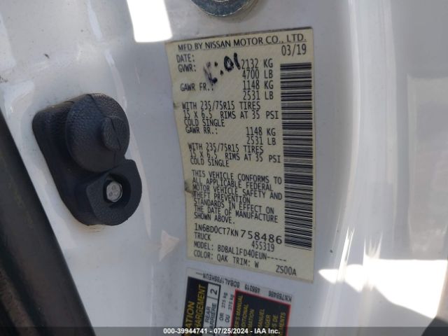 1N6BD0CT7KN758486 Nissan FRONTIER S