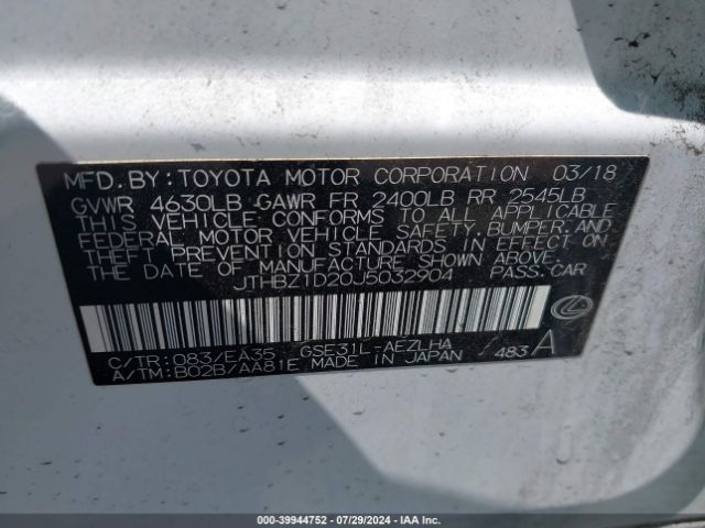 JTHBZ1D20J5032904 Lexus IS 350