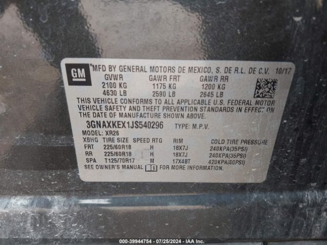 3GNAXKEX1JS540296 Chevrolet EQUINOX LT