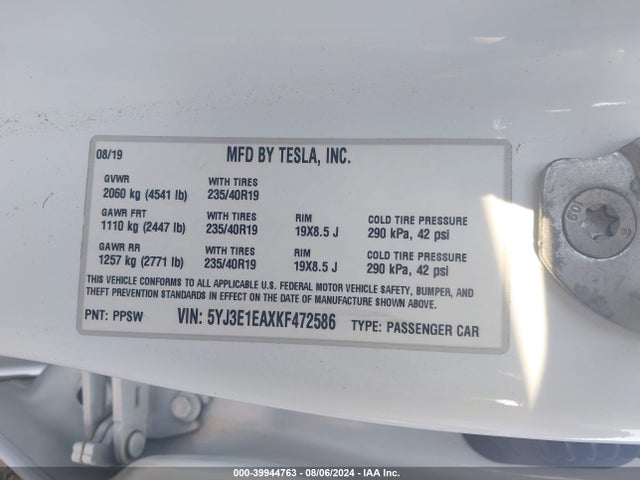 5YJ3E1EAXKF472586 Tesla Model 3 Long Range/mid Range/standard Range/standard Range Plus