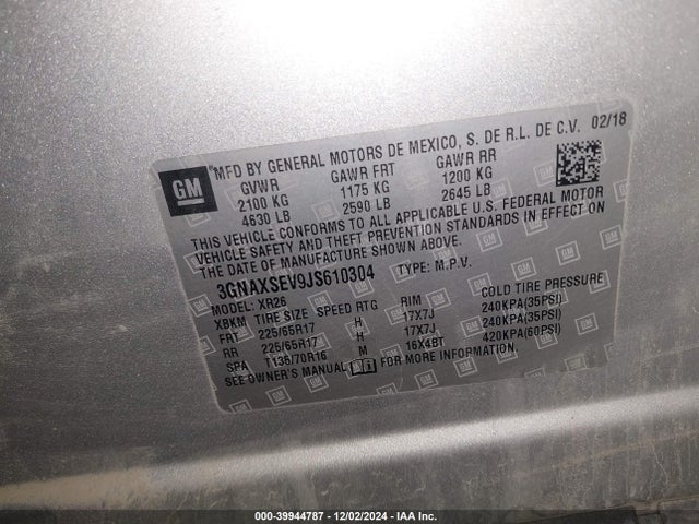 Chevrolet EQUINOX LT 2018 3GNAXSEV9JS610304 Image 9