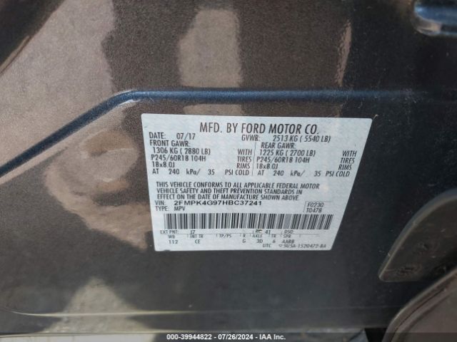 2FMPK4G97HBC37241 Ford EDGE SE