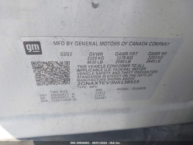 2GNAXTEV3N6138515 Chevrolet Equinox Awd 2fl