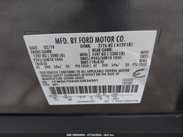 Ford EXPLORER XLT 2019 1FM5K7D84KGB34301 Image 9