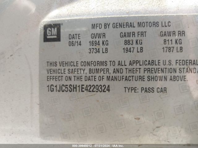 1G1JC5SH1E4229324 Chevrolet Sonic Lt Auto