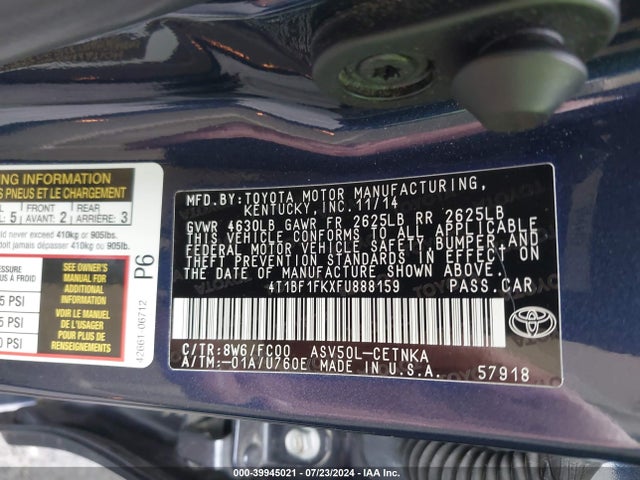 Toyota CAMRY LE 2015 4T1BF1FKXFU888159 Image 9