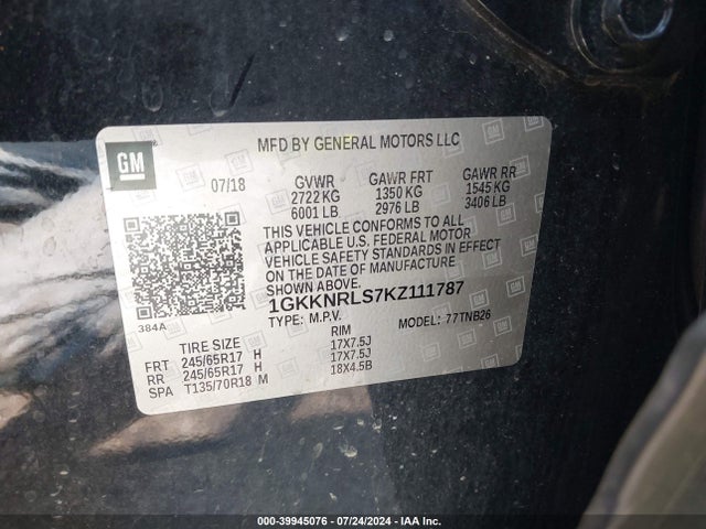 1GKKNRLS7KZ111787 GMC Acadia Sle-1
