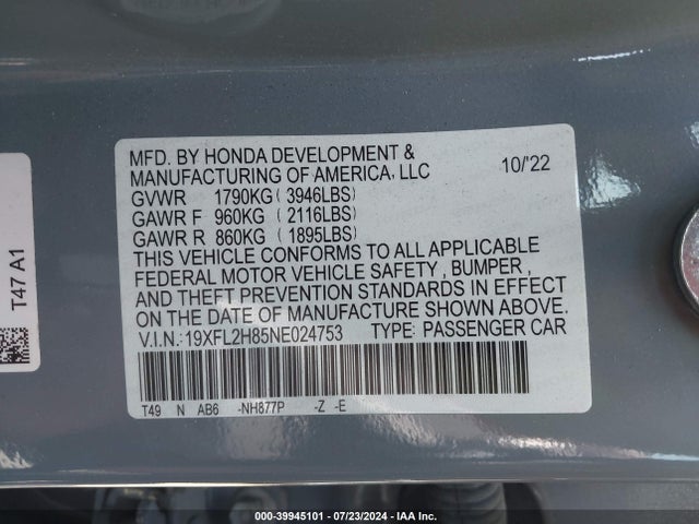 Honda Civic Sport 2022 19XFL2H85NE024753 Image 9