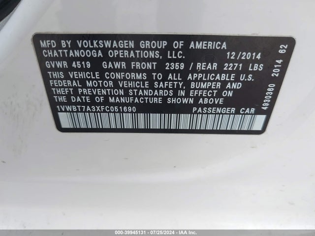 1VWBT7A3XFC051690 Volkswagen Passat 1.8t Sport