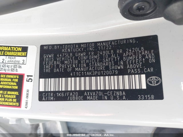 Toyota CAMRY LE 2023 4T1C11AK3PU120079 Image 9