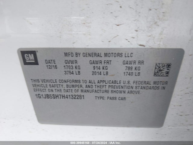 Chevrolet Sonic Ls Auto 2017 1G1JB5SH7H4132281 Image 9