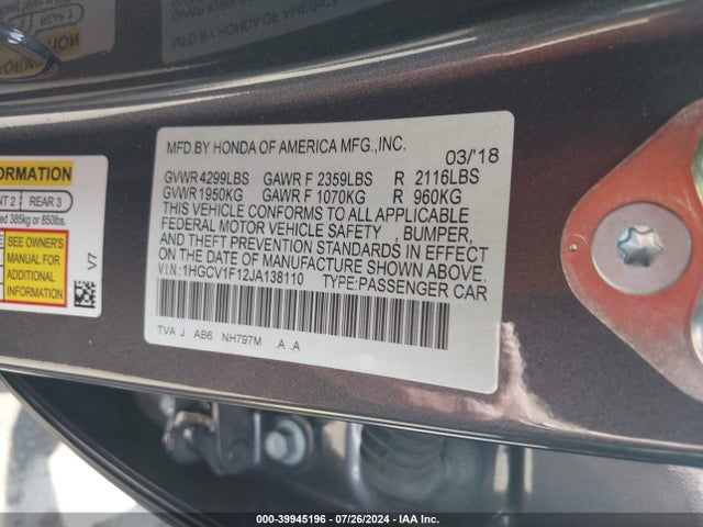 1HGCV1F12JA138110 Honda ACCORD LX