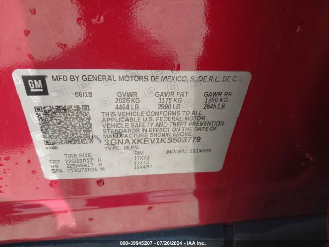 3GNAXKEV1KS503779 Chevrolet EQUINOX LT