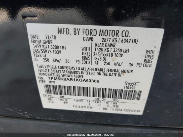 1FM5K8AR1KGA63366 Ford Police Interceptor Utility
