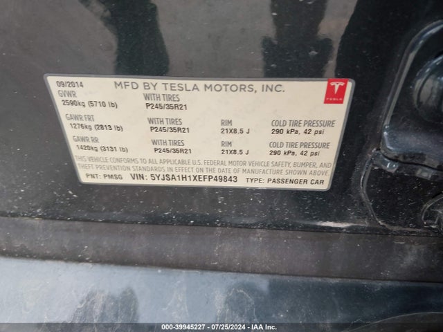 5YJSA1H1XEFP49843 Tesla Model S P85