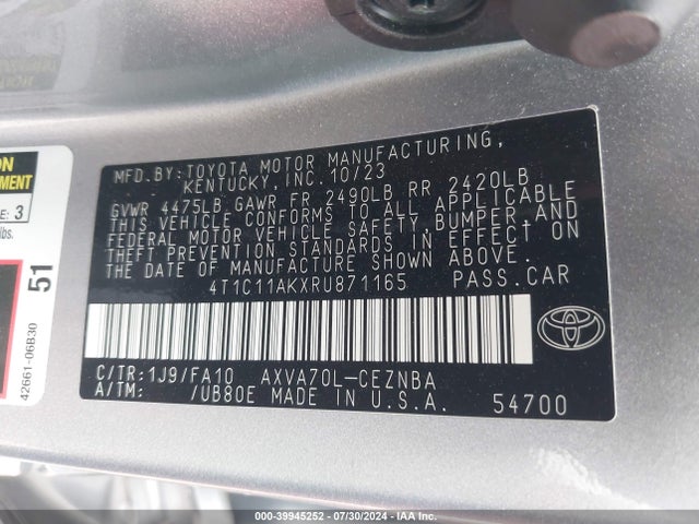 Toyota CAMRY LE 2024 4T1C11AKXRU871165 Image 9