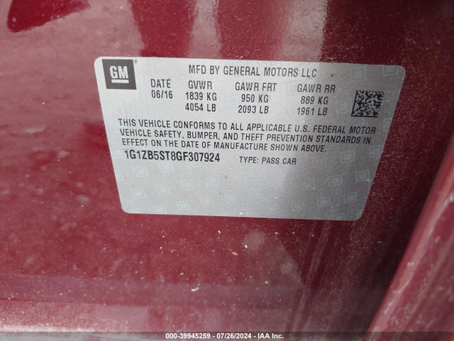 Chevrolet MALIBU LS 2016 1G1ZB5ST8GF307924 Image 9