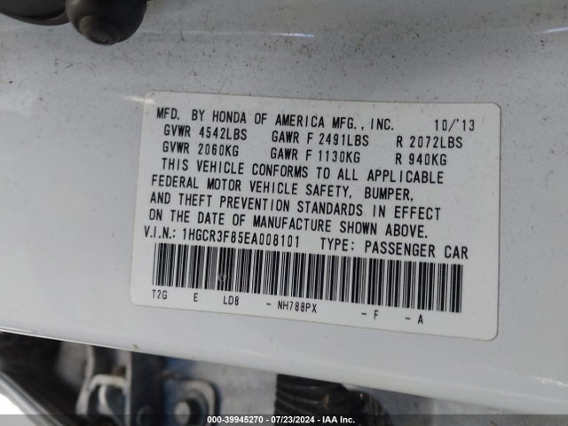 Honda Accord Ex-l V-6 2014 1HGCR3F85EA008101 Image 9