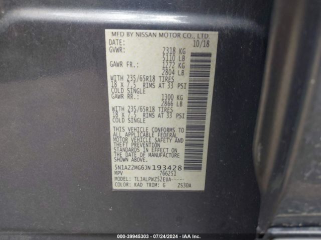 5N1AZ2MG6JN193428 Nissan MURANO S