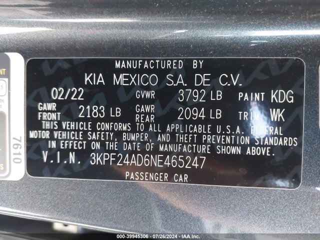 KIA Forte Lxs 2022 3KPF24AD6NE465247 Image 9