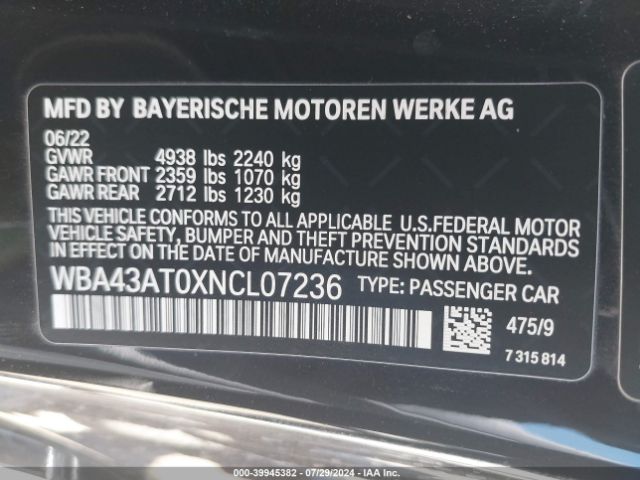 WBA43AT0XNCL07236 BMW 430i Xdrive