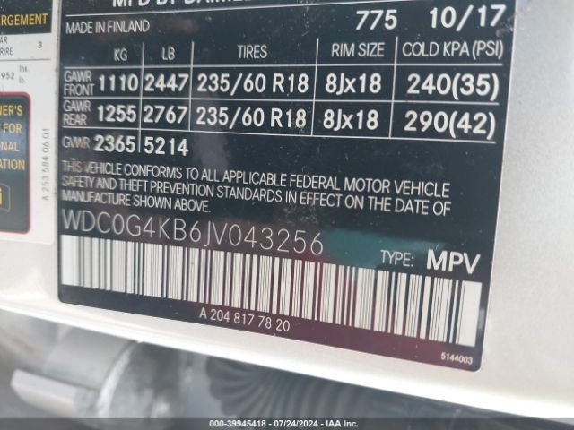 WDC0G4KB6JV043256 Mercedes-Benz Glc 300 4matic
