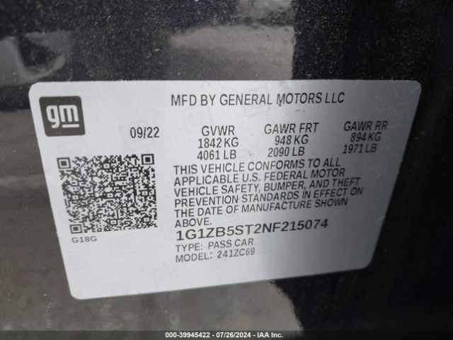 1G1ZB5ST2NF215074 Chevrolet Malibu Fwd Ls