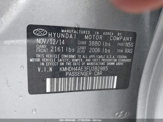 Hyundai ELANTRA SE 2015 KMHDH4AE3FU382985 Image 9