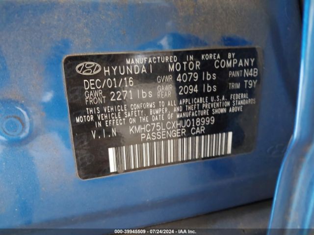 KMHC75LCXHU018999 Hyundai Ioniq Hybrid Sel