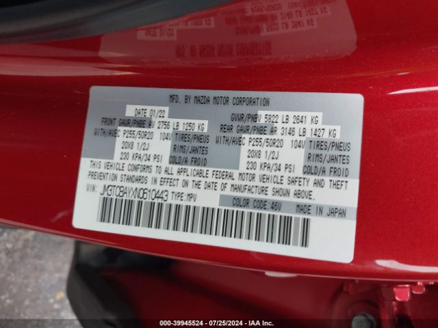 JM3TCBAYXN0610443 Mazda Cx-9 Touring Plus