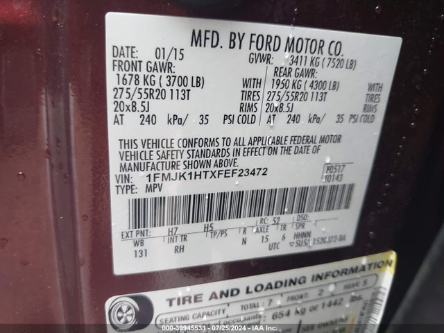 Ford Expedition El King Ranch 2015 1FMJK1HTXFEF23472 Image 9