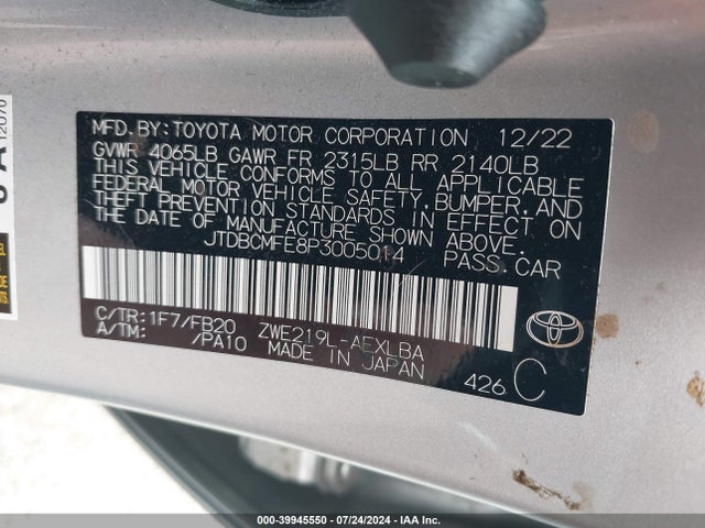 JTDBCMFE8P3005014 Toyota Corolla Hybrid Le