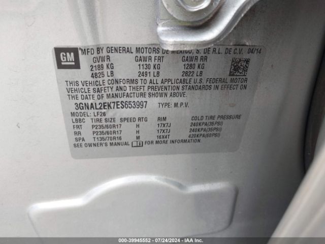 3GNAL2EK7ES653997 Chevrolet Captiva Sport 2ls