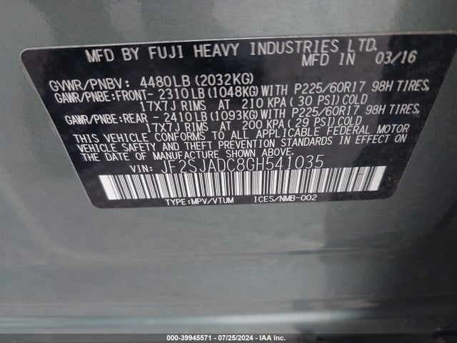 Subaru Forester 2.5i Premium 2016 JF2SJADC8GH541035 Image 9