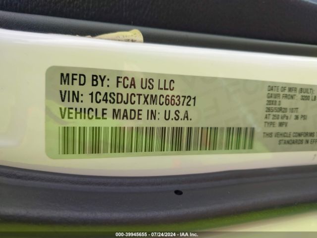 1C4SDJCTXMC663721 Dodge Durango R/t Awd