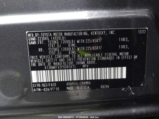 4T3RWRFV2PU085815 Toyota Rav4 Hybrid Xle