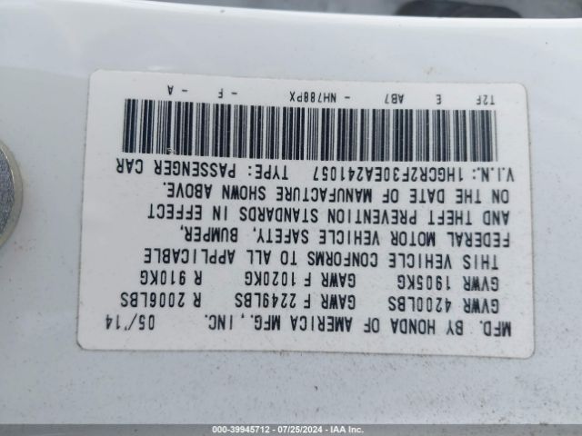 1HGCR2F30EA241057 Honda ACCORD LX