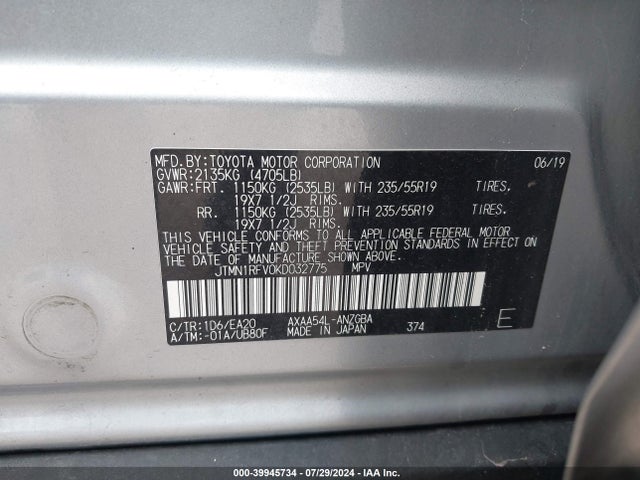 Toyota Rav4 Limited 2019 JTMN1RFV0KD032775 Image 9