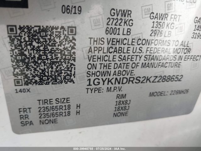 1GYKNDRS2KZ288652 Cadillac XT5 LUXURY